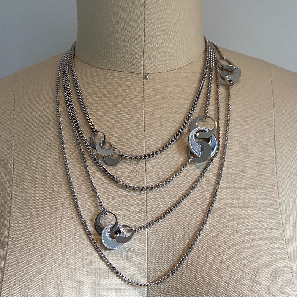 REBECCA $420 Multi Strand Necklace NWT Italy Rhodium Bronze Rose Gold Steel